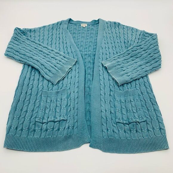 POL | vintage style Women's Blue Cable Knit oversized cardigan Sweater | large - Picture 3 of 6